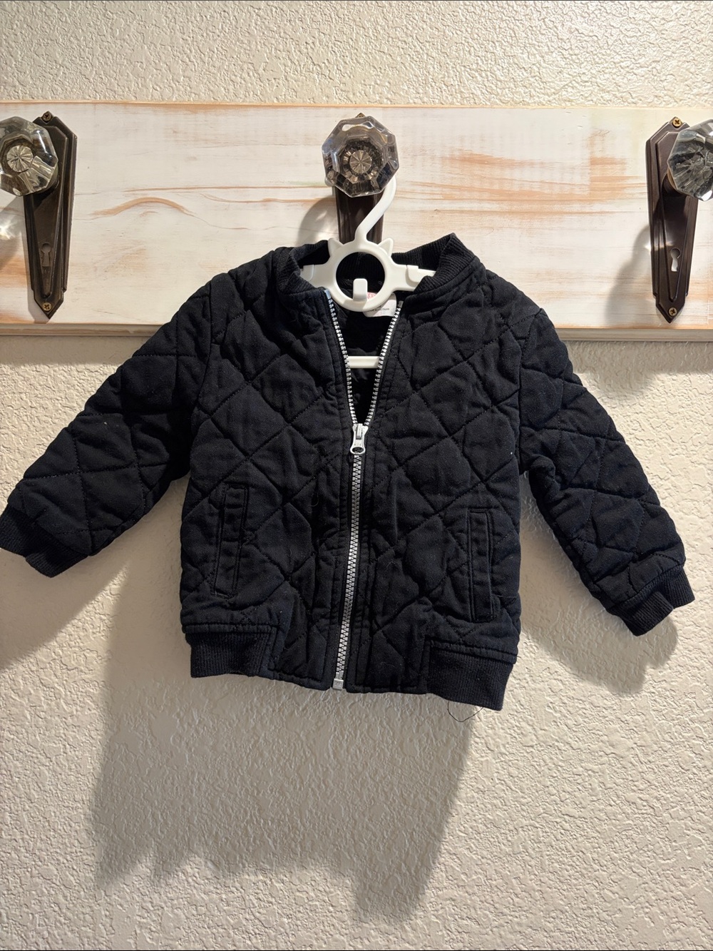 Toddler Quilted Black Zip Jacket